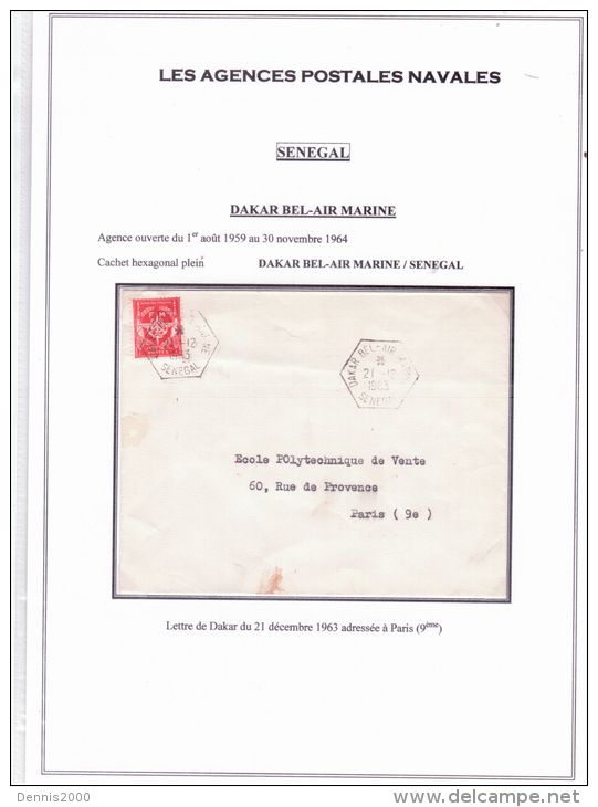 1963 - Agences Postales Navales - DAKAR BEL-AIR NAVAL - Posta Marittima