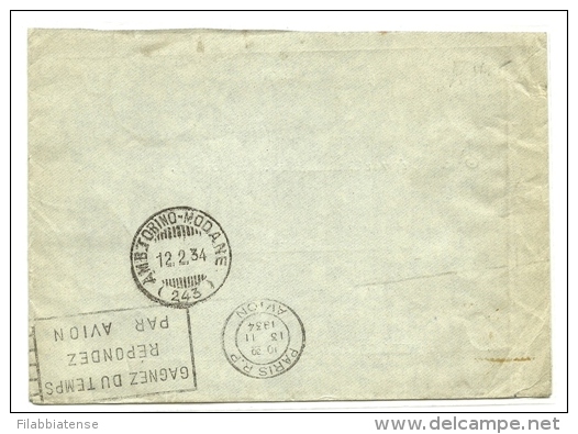 1934 - Italia Regno - Lettera Timbro Torino Via Aerea   5/39 - Marcophilie (Avions)