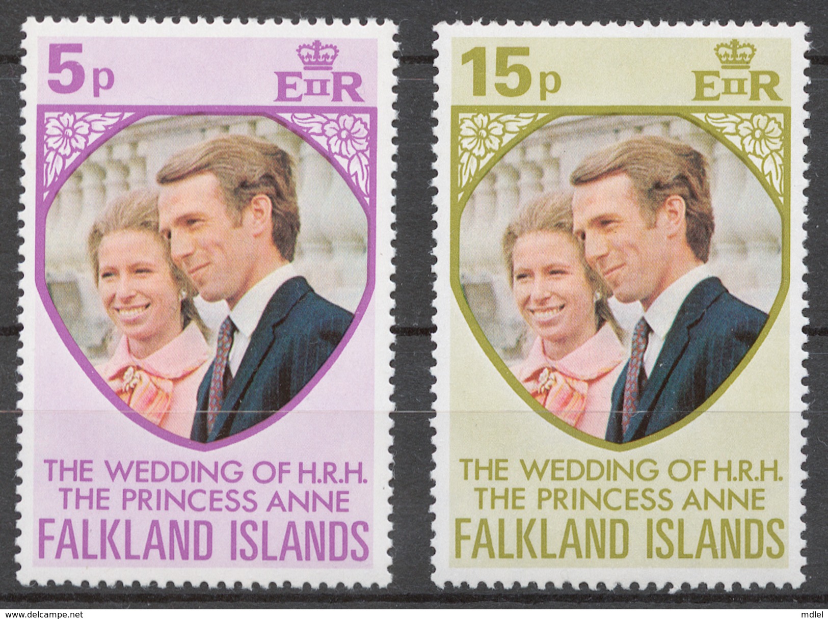 Falkland Islands 1973 Mi# 220-21** PRINCESS ANNE'S WEDDING - Falkland Islands