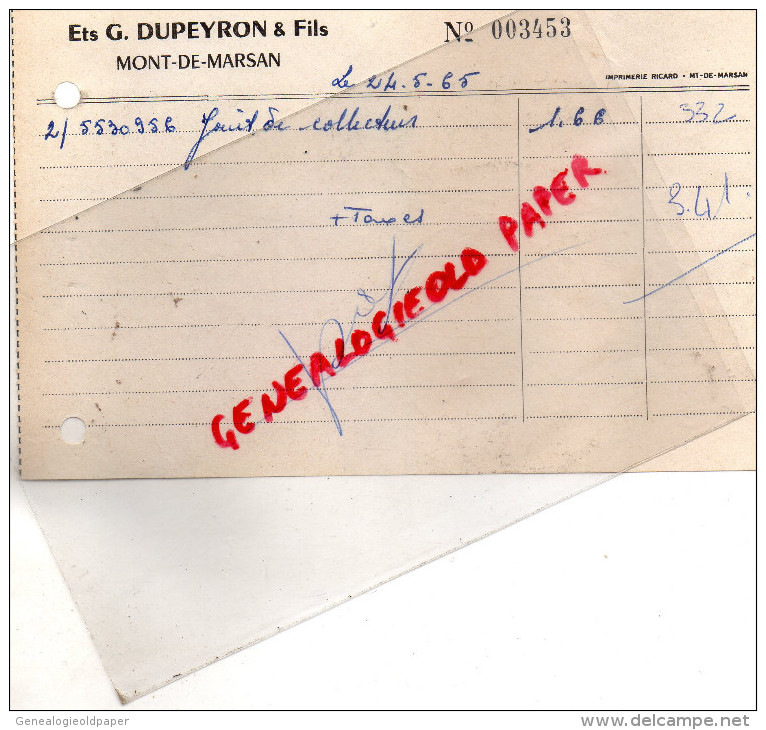 40 - MONT DE MARSAN - FACTURE ETS G. DUPEYRON & FILS-1965 - 1950 - ...