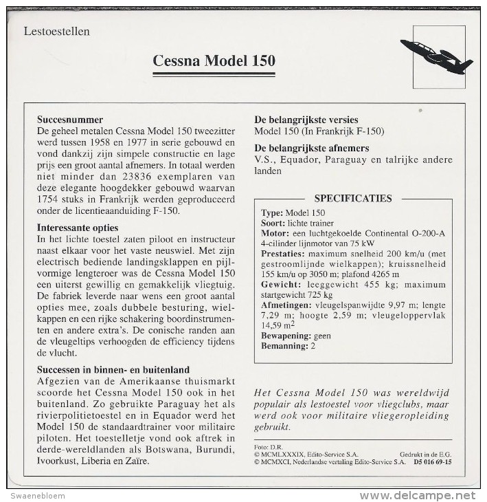 Vliegtuigen.- Lesvliegtuig. Lestoestel. Cessna Model 150 - 2 Scans - Andere & Zonder Classificatie