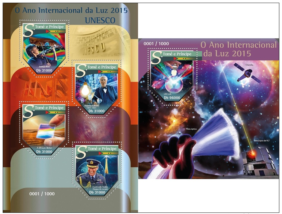 Sao Tome 2016 International Year Of Light Thomas Edison Bulb Physics Telescope MS+S/S ST15510 - Other & Unclassified