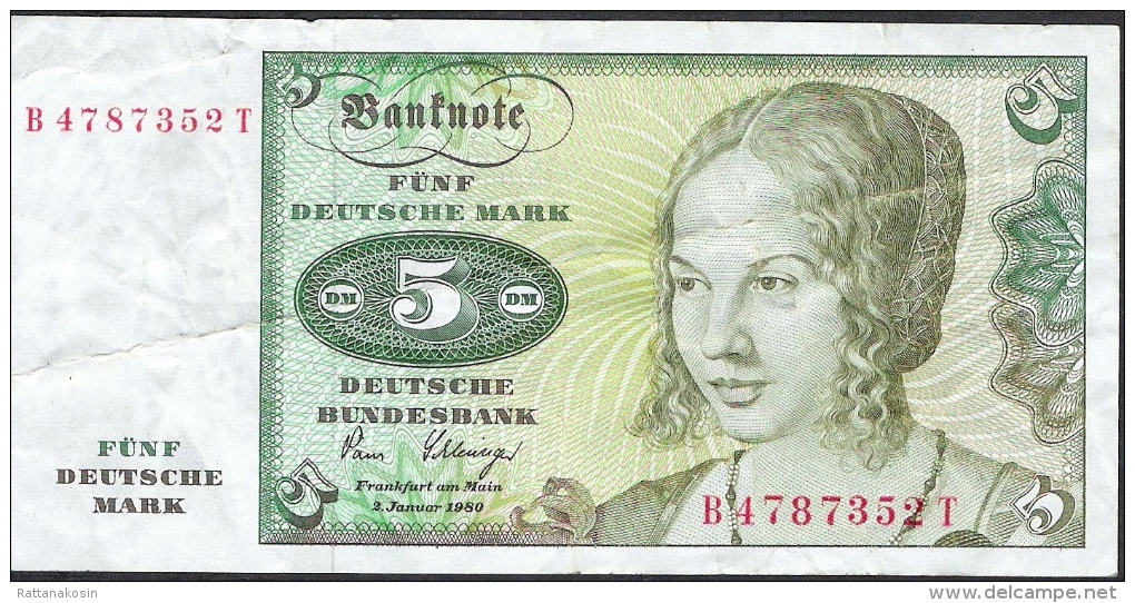 GERMANY  P30b   5   DEUTSCHE MARK    1980     AVF - 5 Deutsche Mark