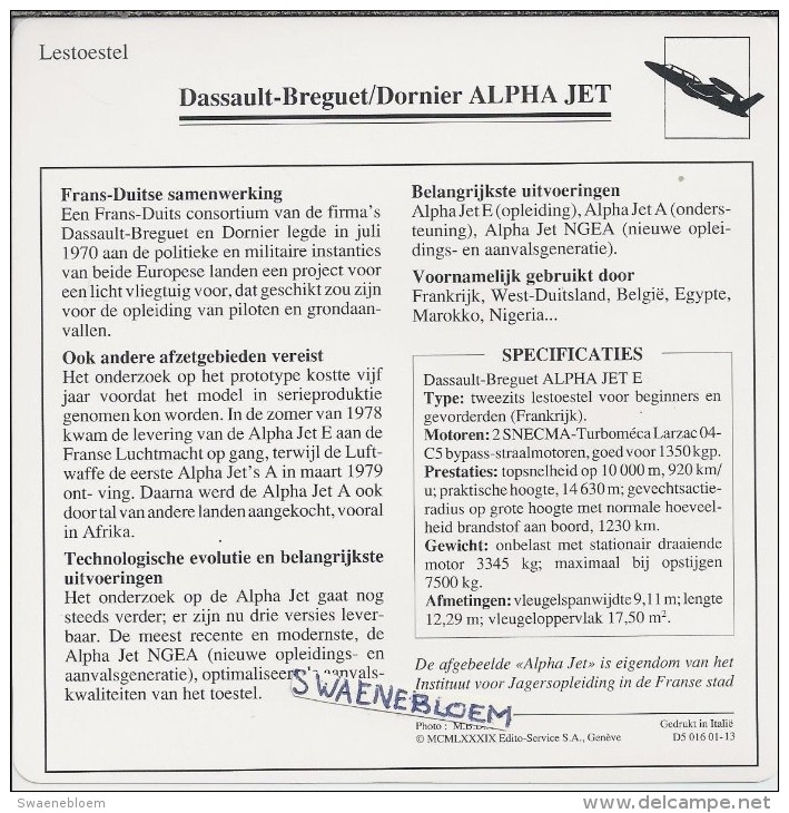 Vliegtuigen.- Lesvliegtuig. Lestoestel. Dassault-Brequet / Dornier ALPHA JET - 2 Scans - Andere & Zonder Classificatie