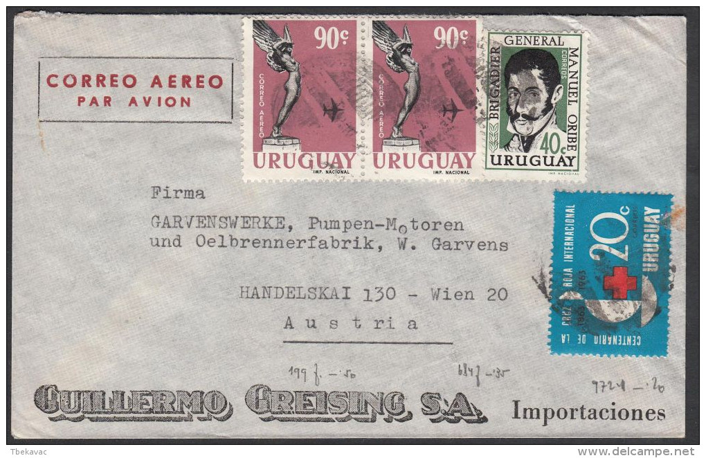 Uruguay 1963, Airmail Cover Nueva Helvecia To Wien W./postmark "Nueva Helvecia", Ref.bbzg - Uruguay