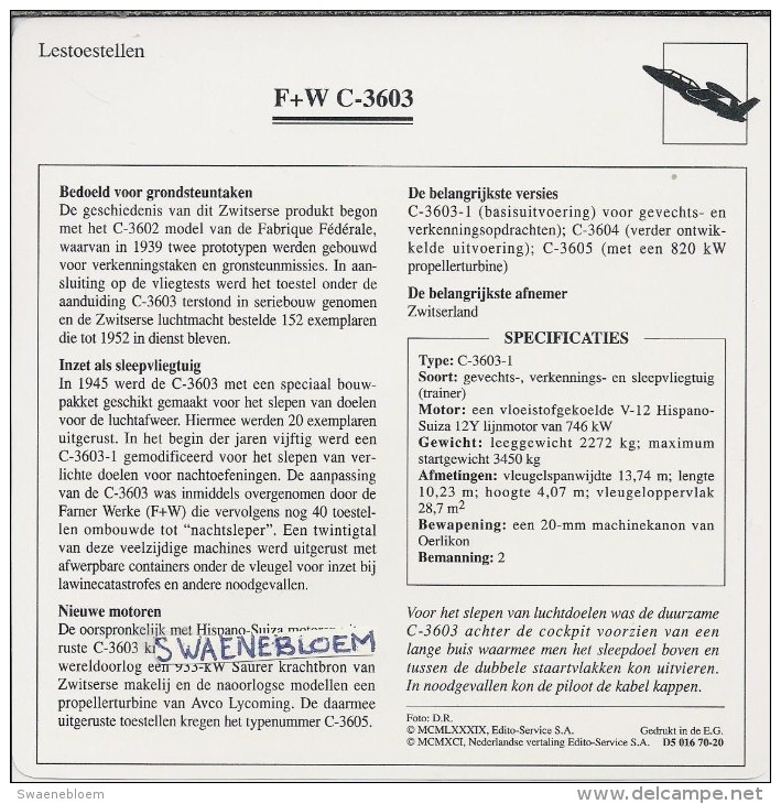 Vliegtuigen.- Lesvliegtuig. Lestoestel. F+W C-3603 - 2 Scans - Andere & Zonder Classificatie