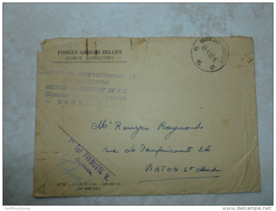 Enveloppe Cachet Bruxelles 1953 Forces Armées Belges - Andere & Zonder Classificatie