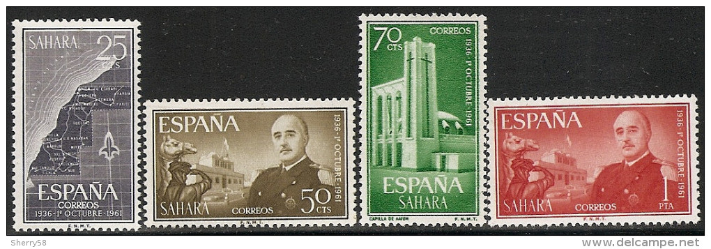 SAHARA-1961-ED. 193 A 196 COMPLETA-XXVANIV. EXALTACIÓN DEL CAUIDILLO A LA JEFATURA DEL ESTADO-NUEVO SIN FIJASELLOS - Sahara Spagnolo