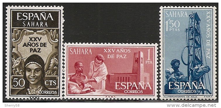 SAHARA-1965-ED. 239 A 241 COMPLETA- XXV AÑOS DE PAZ-NUEVO SIN FIJASELLOS - Sahara Spagnolo