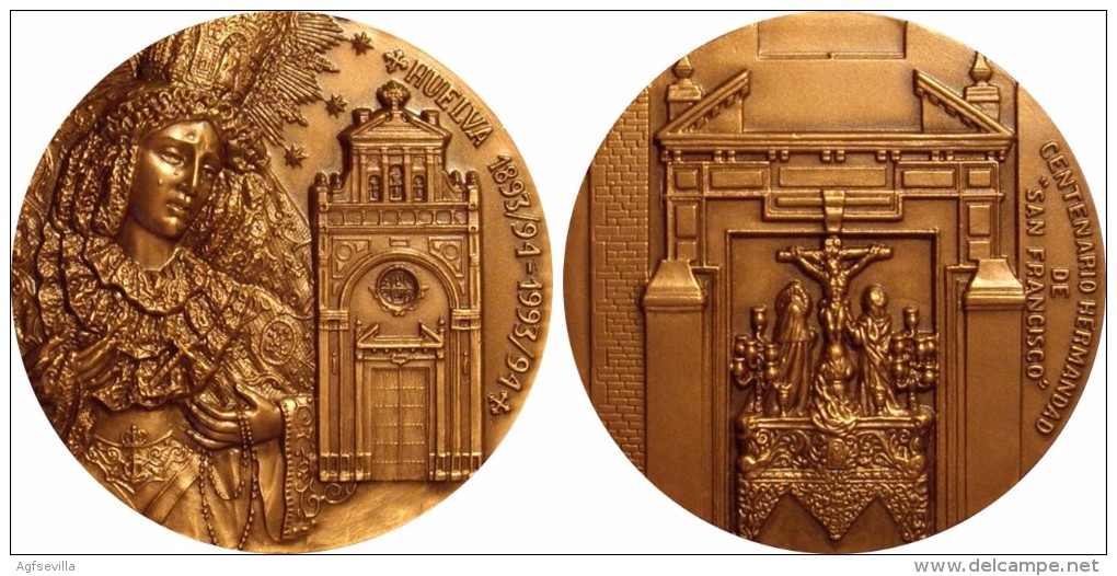 ESPAÑA. MEDALLA CENTENARIO DE LA HERMANDAD DE SAN FRANCISCO. HUELVA. 1.994. CON ESTUCHE. ESPAGNE. SPAIN - Profesionales/De Sociedad