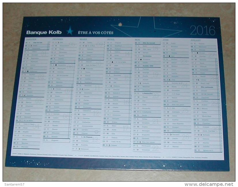 Calendrier 2016 Calendar Type BANQUE KOLB FRANCE - Grand Format : 2001-...