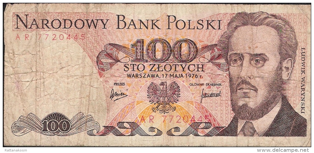 POLAND  P143b   100  ZLOTYCH  1976 #AR   FINE - Poland