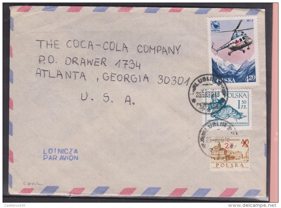 O) 1980 POLAND HELICOPTER, MOUNTAINS, STATUE OF LIBERTY, ARCHITECTURE, COVER TO USA, XF - Unclassified