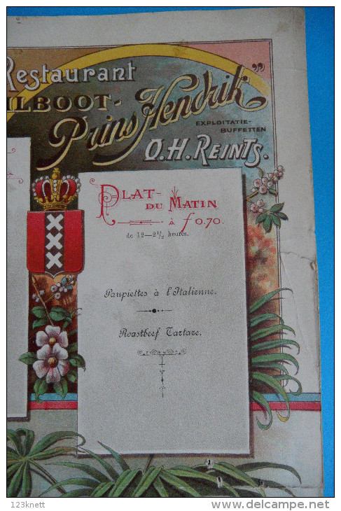 Speisekarte Vom " Mailboot - Prins Hendrik " , Wereld Tentoonstelling Amsterdam, 1895 - Menus