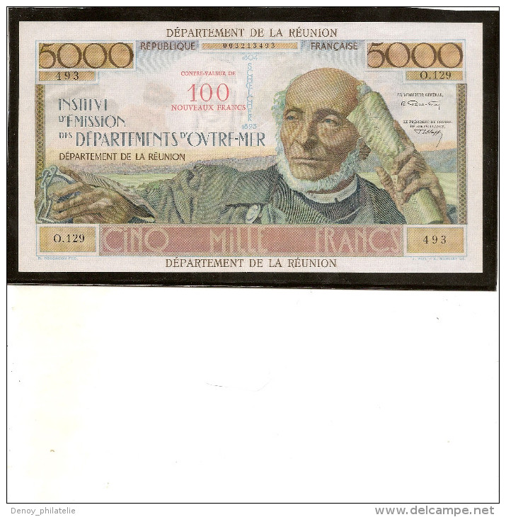 Billet Réunion P56 100 Nouveaux Francs Sur 5000francs (schoeler)RRR - Reunión