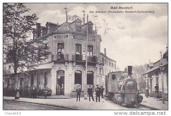 BAD-MONDORF  Der Bahnhof  (vicinalbahn Mondorf-Diedenhofen ) Train Bien Animée Hotl-restaurant Circulé En 1910 - Mondorf-les-Bains