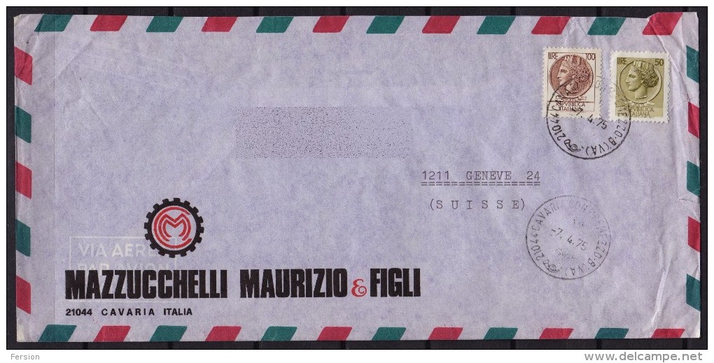 Italy 1975- AIR MAIL / PAR AVION Letter Cover - Cavaria / GENEVA Switzerland - Airmail