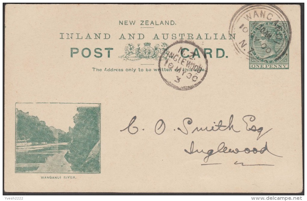 Nouvelle-Zélande 1900. Entier Postal, Wanganui River, Fleuve Whanganui, Entre Montagnes & Volcans. Oblitération Wanganui - Volcans