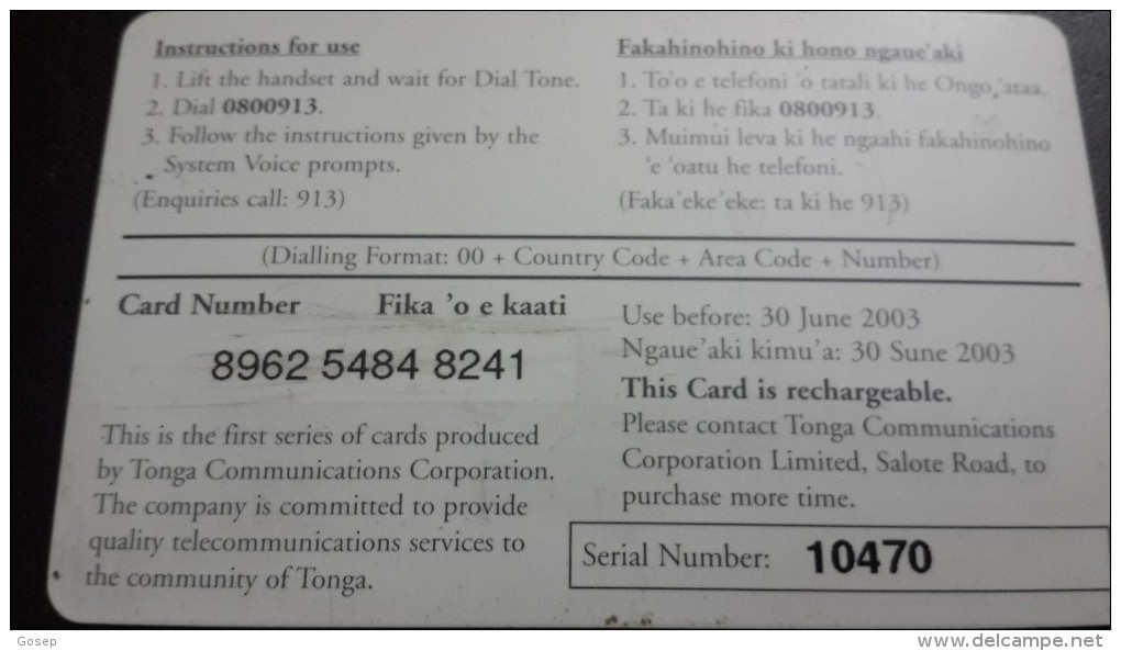 Tonga-(TO-PRE-TTC-0002A)chirdren-(1)(T$5)-(8962-5484-8241)-used Card+1card Prepiad Free - Tonga