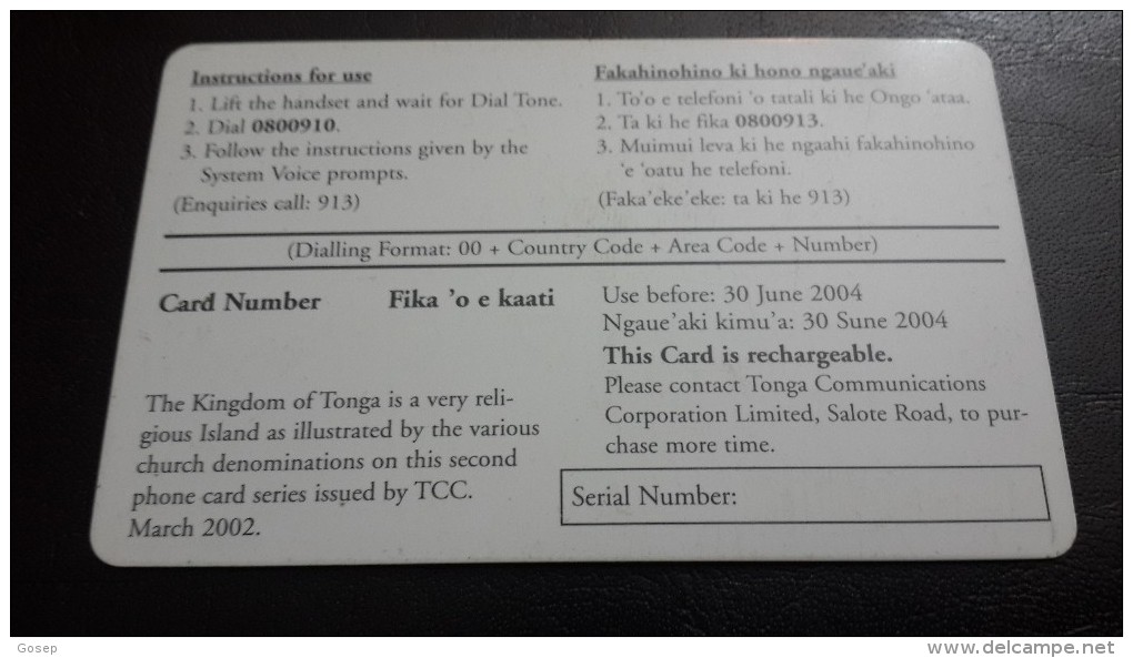 Tonga-free Cburch Of Tonga-falelotu Senituli Opened1985-(T$50)-used Card+2card Prepiad Free - Tonga