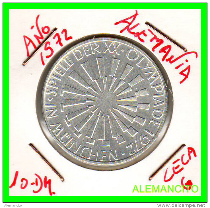 ALEMANIA   MONEDA  PLATA S/C 10 DM  OLIMPIADE  1972-  MÜNCHEN - Conmemorativas