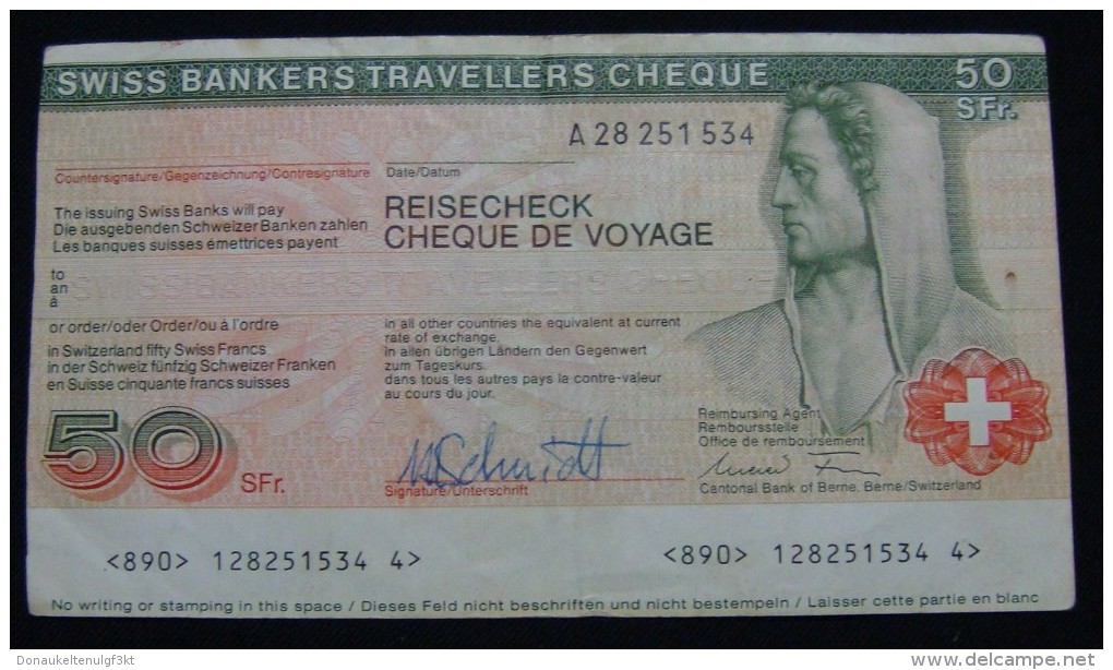 MEGA RARE SWITZERLAND 50 FRANCS SWISS BANKERS TRAVELLERS REISECHECK CHEQUE DE VOYAGE ND 1980-90, VF+. - Swaziland