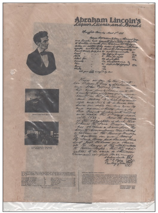 OLD West  - Replique Exacte En Papier Parchemin - Permis & License  De Débit De Boisson Liqueur D´Abraham Lincoln - Historical Documents