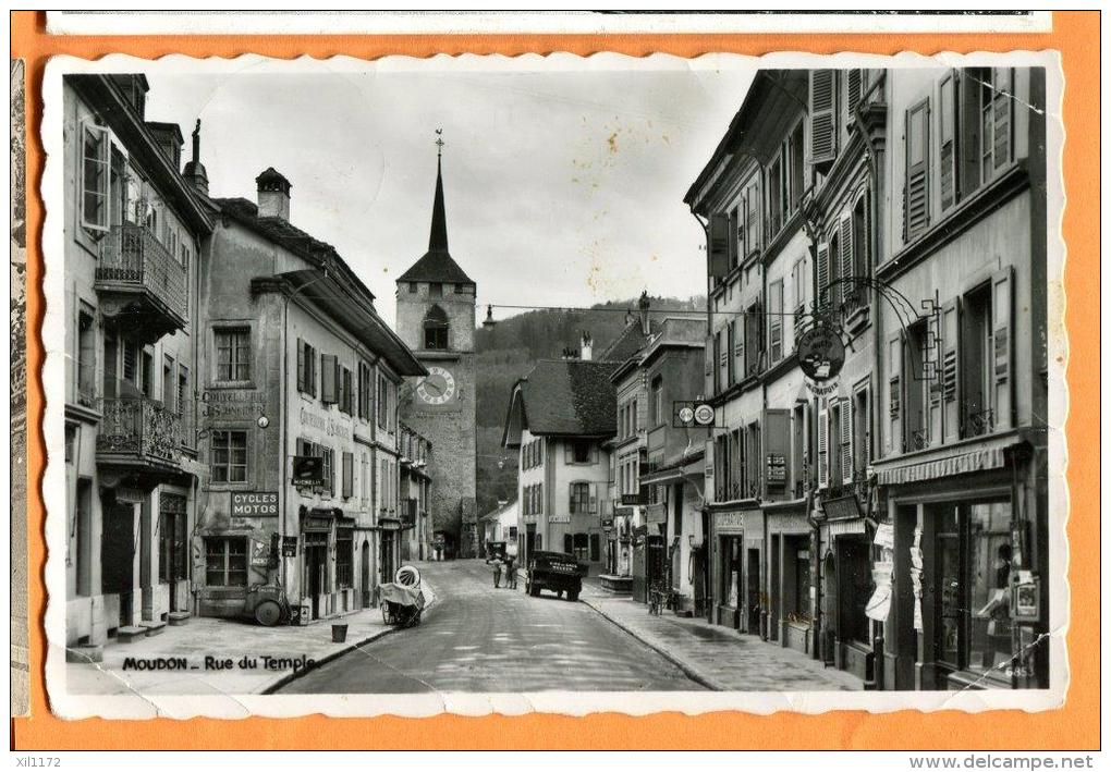 PBW-06  Moudon Rue Du Temple, Cycles Motos. Cacchet 1942.  Léger Pli Angle Inf Droit - Moudon