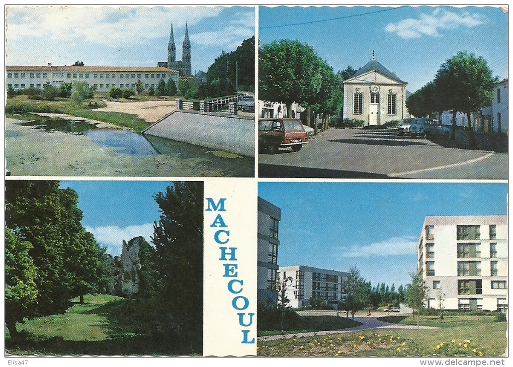 44    MACHECOUL    4  VUES  LA MAIRIE QUARTIER ST MARTIN LE  CHATEAU  VUE DU FALLERON VERS  L EGLISE - Machecoul