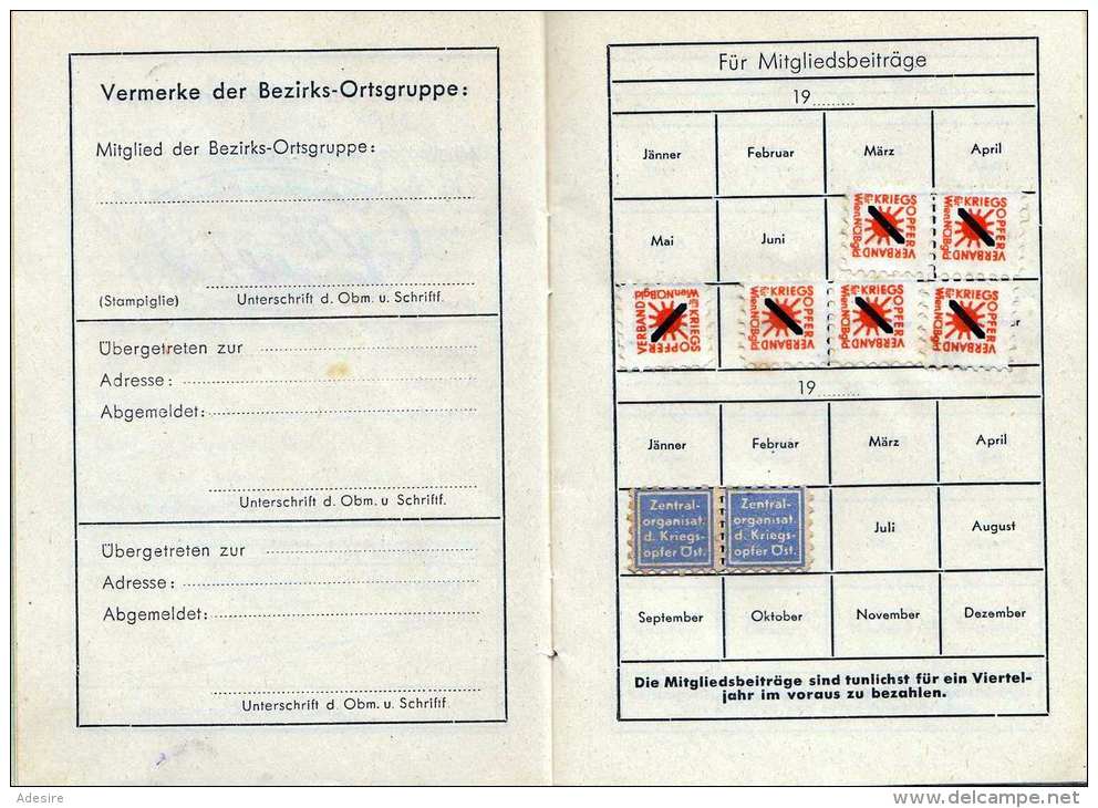 (4 Scan) Kriegsopferverband Wien, NÖ Und Burgenland - Mitgliedsbuch Ausgestellt 1945 Mit Beitragsmarken, Kleines Buch .. - Historische Dokumente