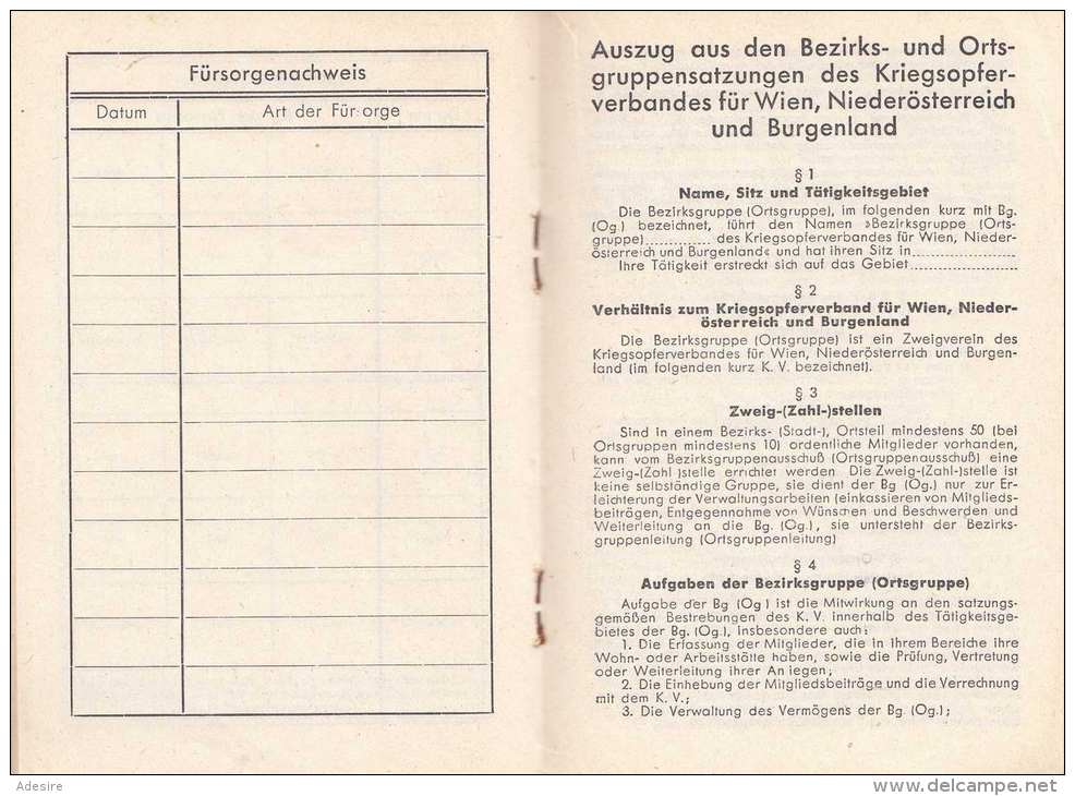 (4 Scan) Kriegsopferverband Wien, NÖ Und Burgenland - Mitgliedsbuch Ausgestellt 1945 Mit Beitragsmarken, Kleines Buch .. - Historische Dokumente