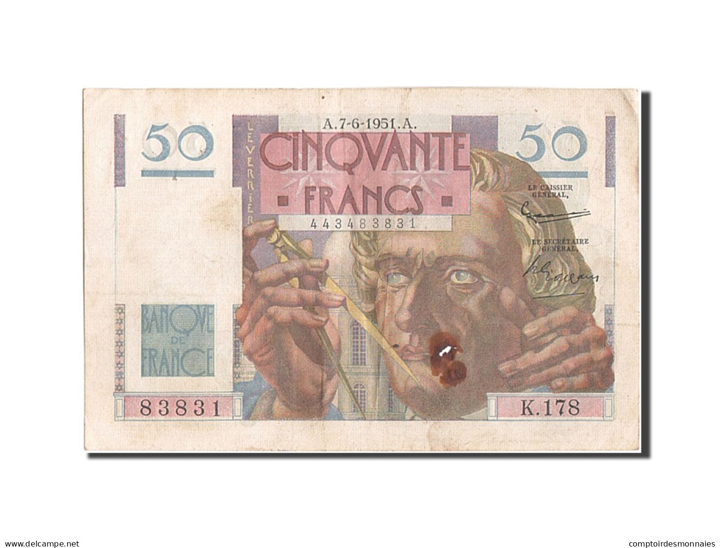Billet, France, 50 Francs, 50 F 1946-1951 ''Le Verrier'', 1951, 1951-06-07, TB - 50 F 1946-1951 ''Le Verrier''