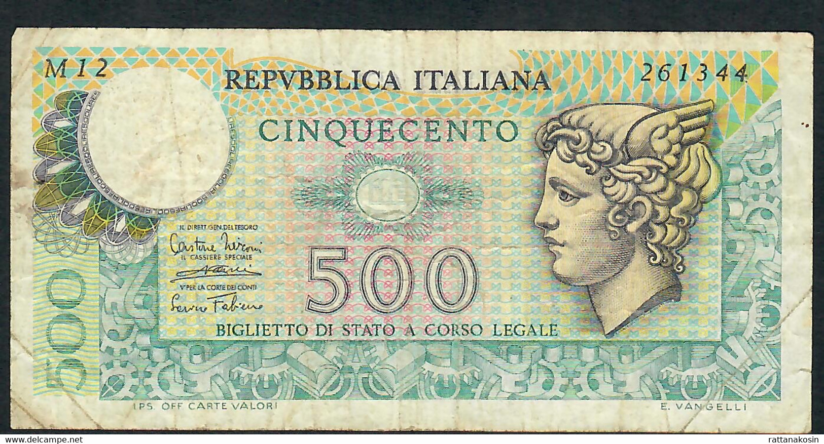 ITALY  P94  500  LIRE  14.2.1974  #M12   VF - 500 Liras