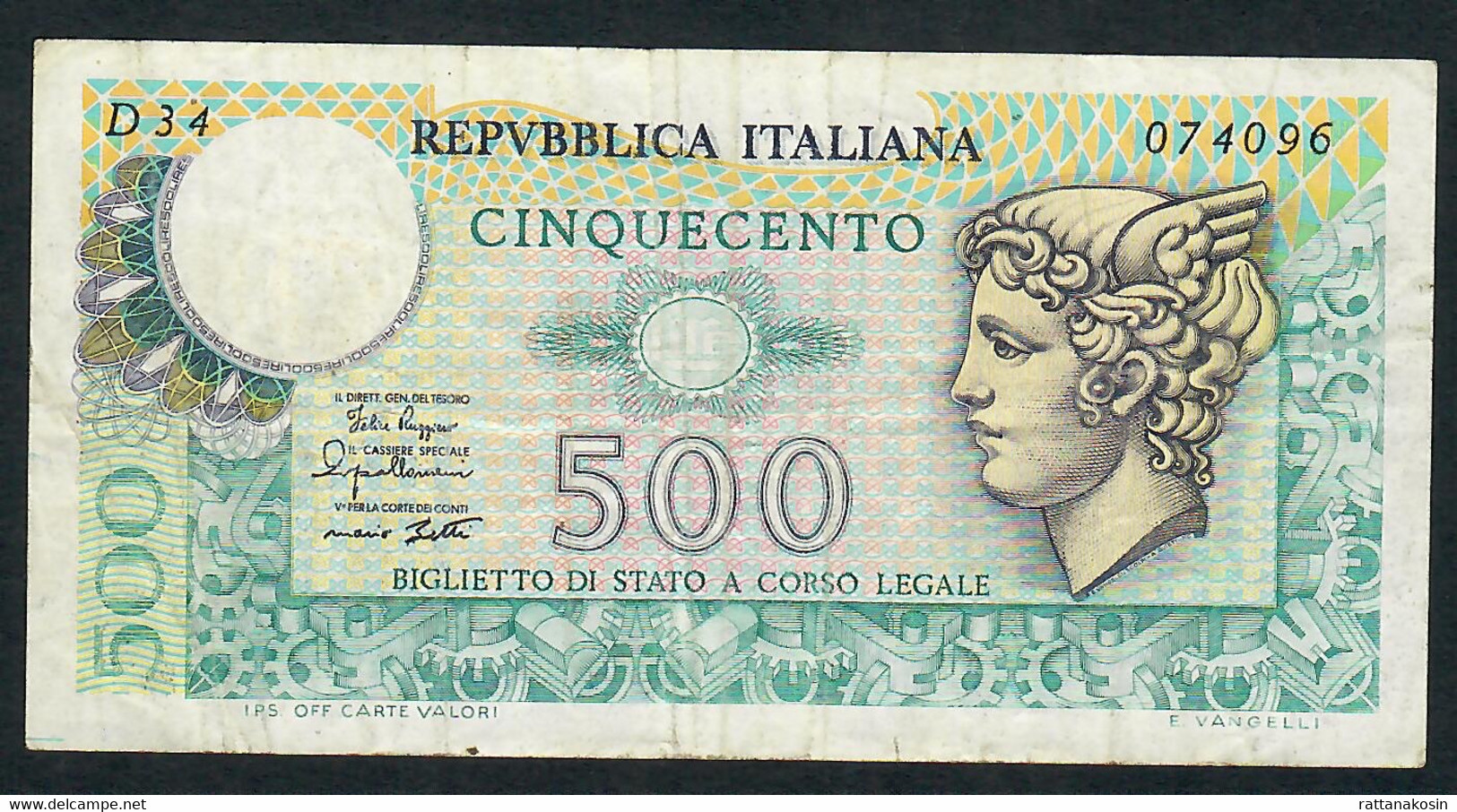 ITALY  P94  500  LIRE 14.2.1974  /  2.4.1979  #D34    VF - 500 Liras