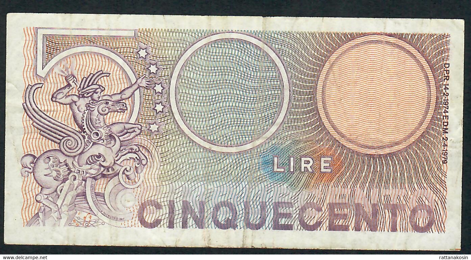 ITALY  P94  500  LIRE 14.2.1974  /  2.4.1979  #D34    VF - 500 Lire