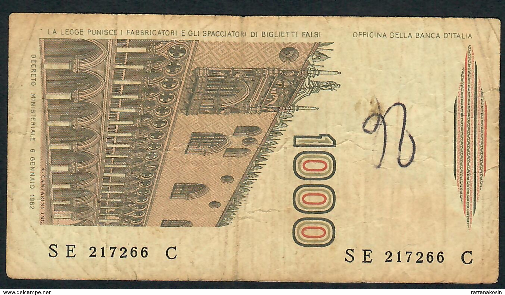 ITALY  P109a  1000 LIRE 1982 #SE/C    FINE - 1000 Lire