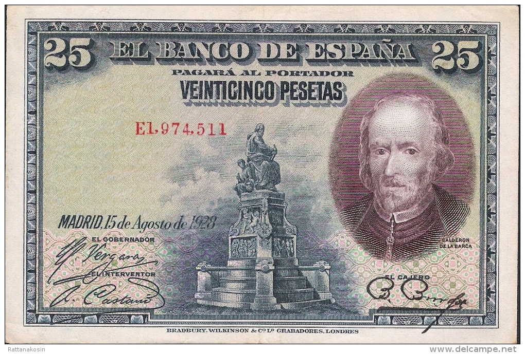 SPAIN  P74c  25  PESETAS   1928  Serie B  VF - 1-2-5-25 Pesetas