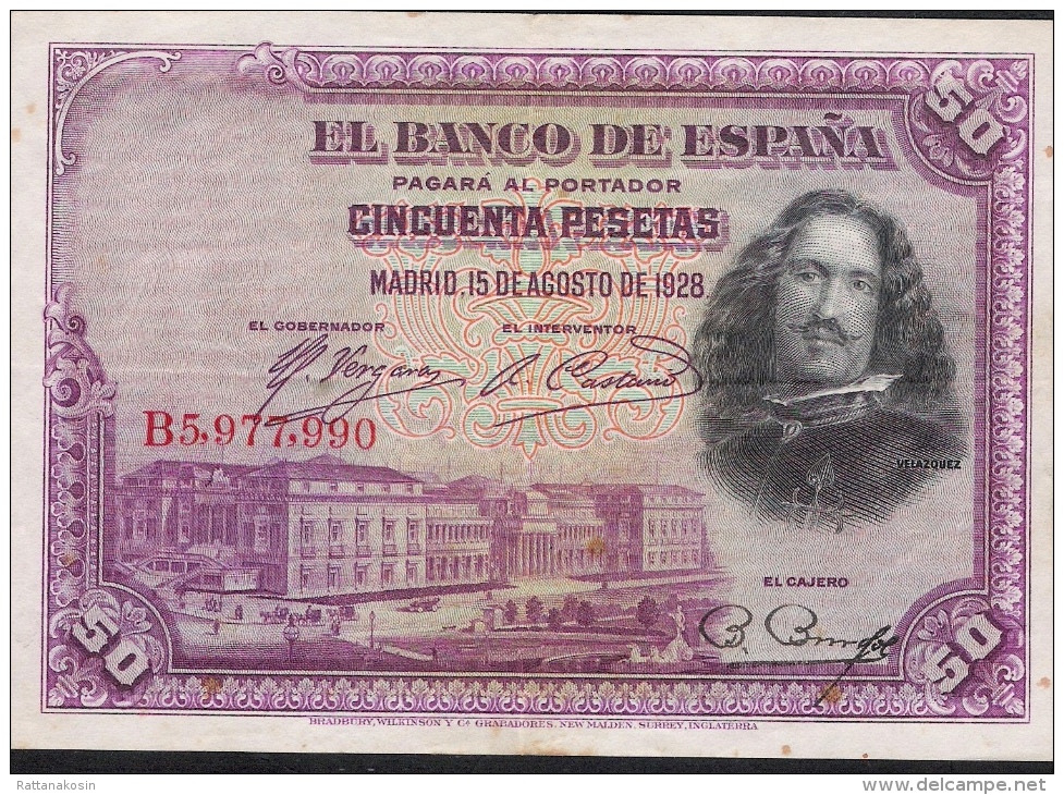 SPAIN  P75b  50  PESETAS   1928  Serie B  VF - 50 Peseten