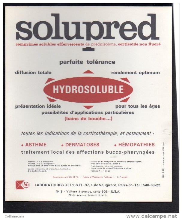 Pompier / Publicité Pharmaceutique " Solupred " / Voiture à Pompe,série 900  USA N° 8 - Publicités