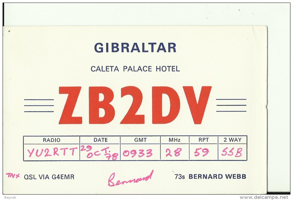 QSL CARD  --  GIBRALTAR - Sonstige & Ohne Zuordnung