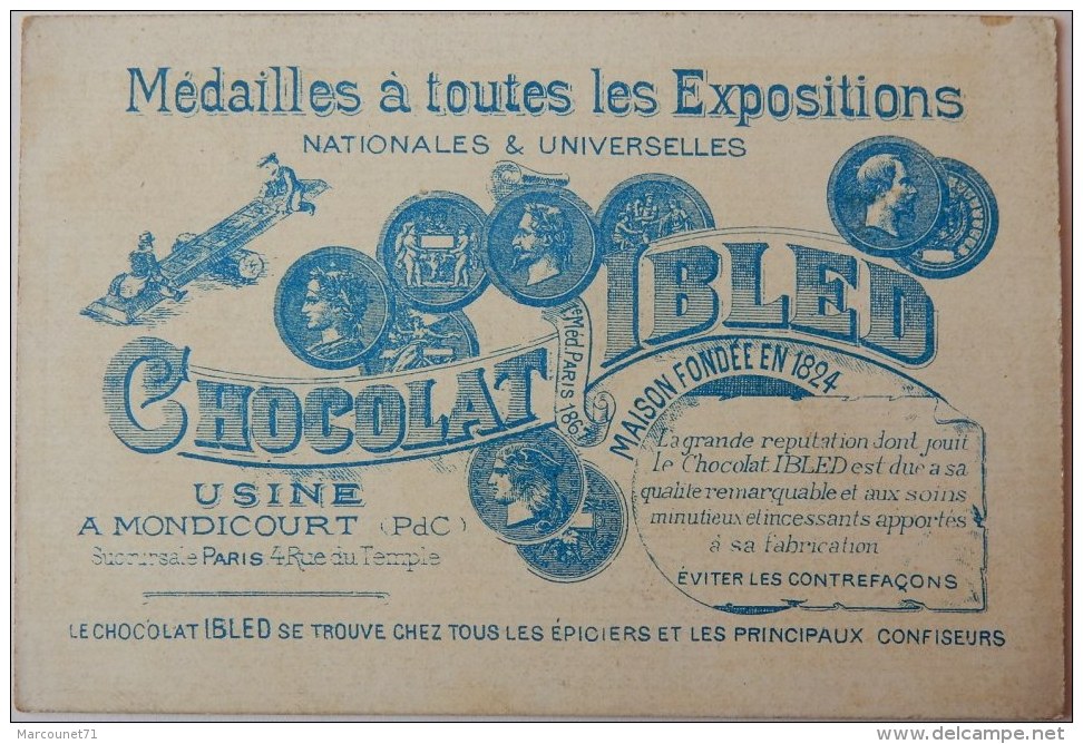 CHROMO ANCIEN CHOCOLAT IBLED MARCHE GUERRIERE FANFARE MUNICIPALE ENFANTS MUSICIENS GROUPE DE MUSIQUE MONDICOURT PARIS - Ibled