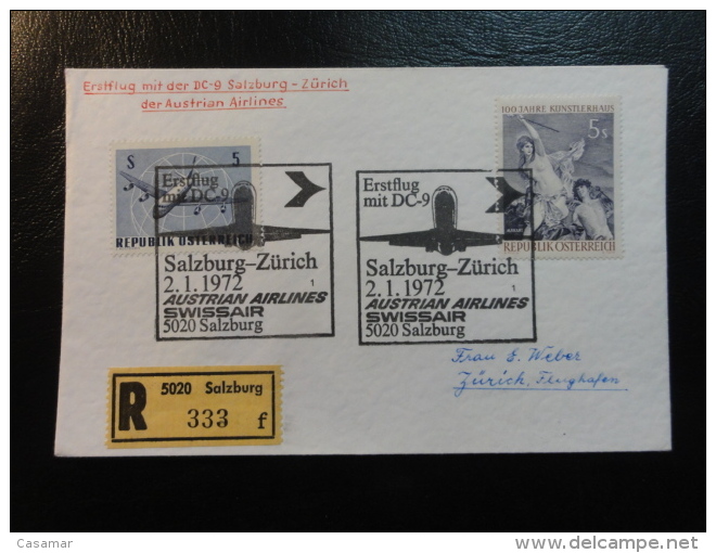SALZBURG ZURICH 1972 AUSTRIAN AIRLINES &amp; SWISSAIR Erstflug First Fligth Suisse Switzerland - Erst- U. Sonderflugbriefe