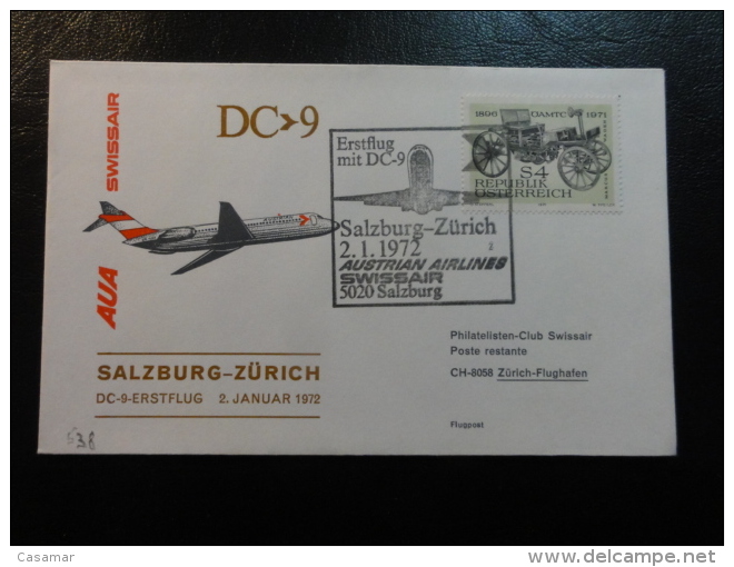 SALZBURG ZURICH 1972 AUSTRIAN AIRLINES &amp; SWISSAIR Erstflug First Fligth Suisse Switzerland - First Flight Covers