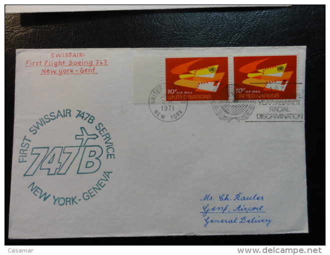 NEW YORK GENEVA 1971 UNO Stamp SWISSAIR Erstflug First Fligth Suisse Switzerland - First Flight Covers