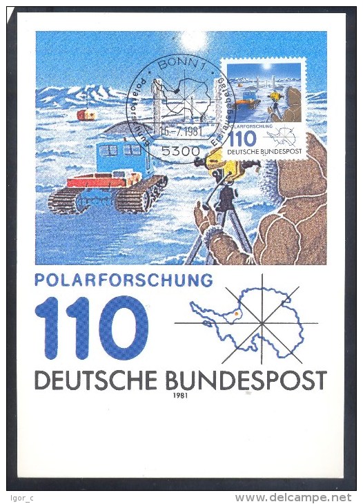 Germany Deutschland Maximum Card 1981: Polarforschung Antarktik Expedition; Antarctic Map Antarktikvertrag - Esploratori E Celebrità Polari