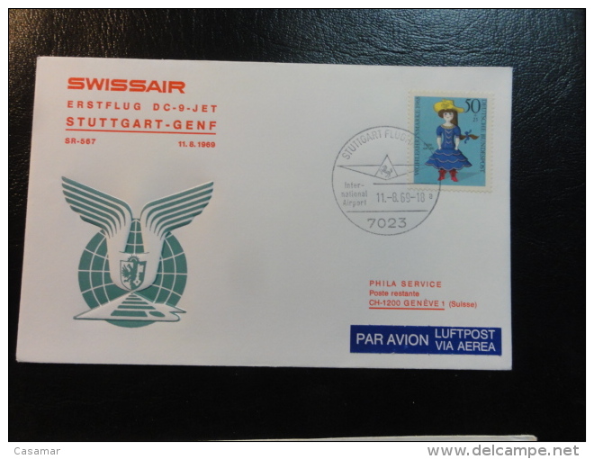 STUTTGART GENF GENEVE 1969 SWISSAIR Erstflug First Fligth Suisse Switzerland - Erst- U. Sonderflugbriefe