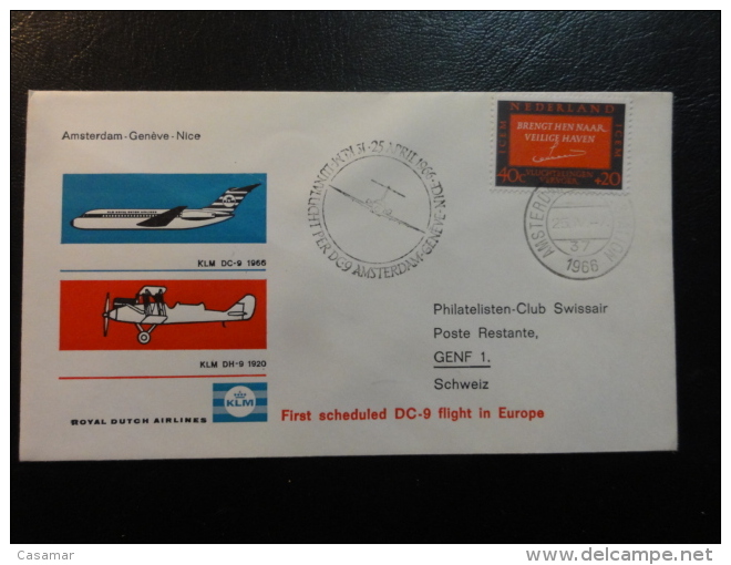 AMSTERDAM GENEVE NICE 1966 DC9 KLM Erstflug First Fligth Suisse Switzerland - Erst- U. Sonderflugbriefe