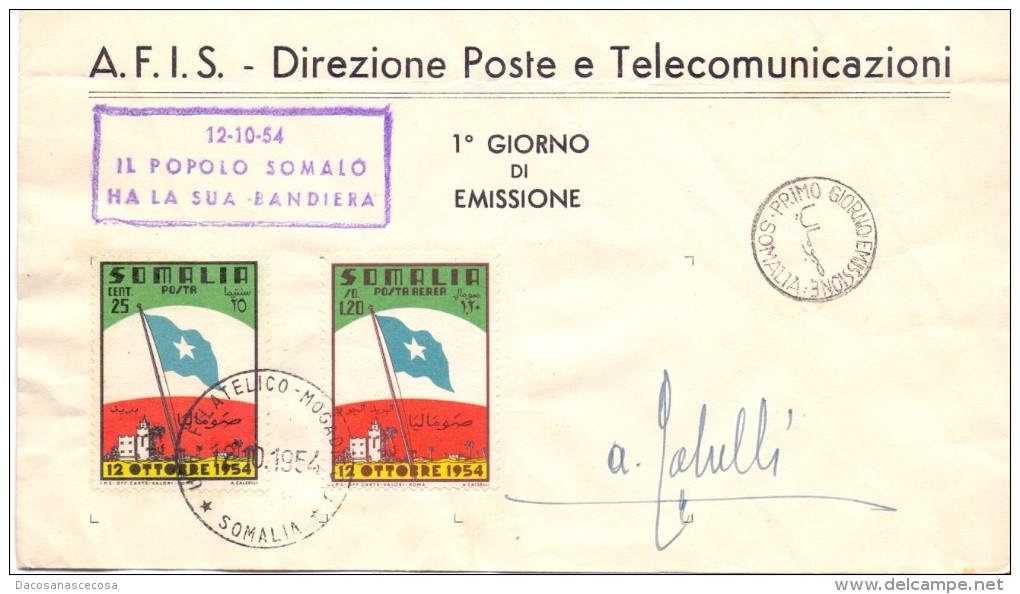 FDC - SOMALIA AFIS - ISTITUZIONE DELLA BANDIERA SOMALA - ANNO 1954 - Somalia (AFIS)