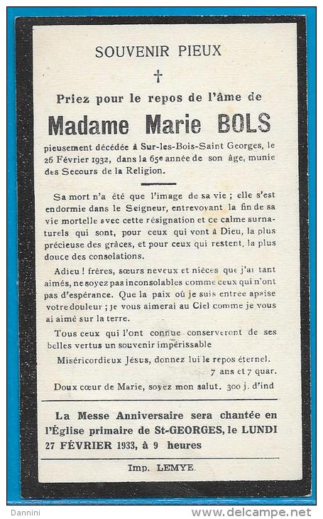 Souvenir Pieux De Marie Bols - Sur-les-Bois-Saint Georges - 1867 - 1932 - Images Religieuses