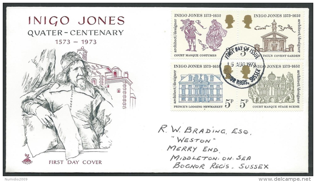 1973 GRAN BRETAGNA FDC INIGO JONES NO TIMBRO ARRIVO - L - 1971-1980 Decimal Issues